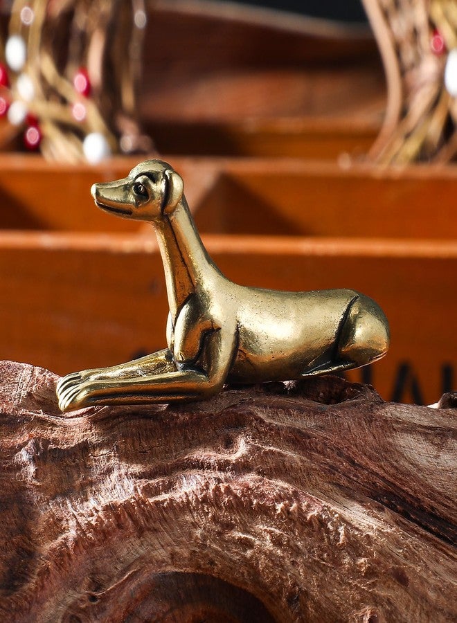 Yuanchu Vintage Solid Brass Miniature, Tiny 2.1" Long Brass Greyhound Figurine Delicate Greyhound Desk Ornament Lucky Solid Animal Dog Statue for Home Office Car Table Bookshelf Feng Shui Decor - Image 1